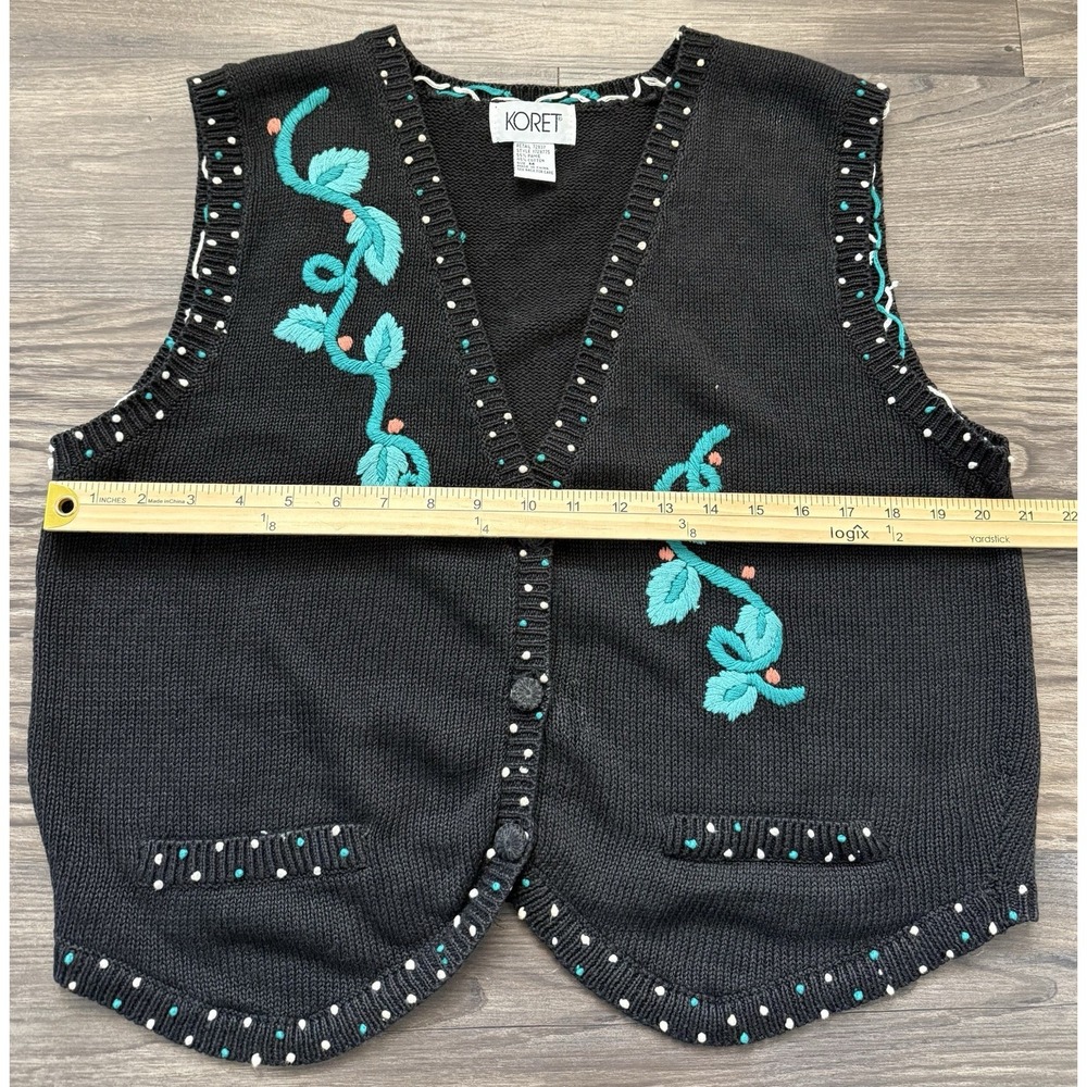 Vintage Koret Knit Sweater Vest Boho Cottage Country Granny Core Floral Size M - Picture 4 of 8